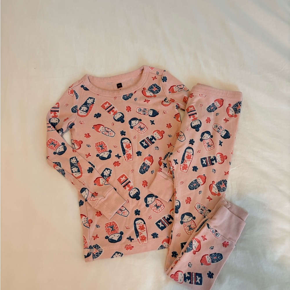 Tea Collection Pink Matryoshka Doll Pajama Set with Navy Accents